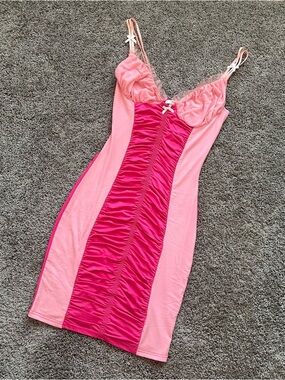 Pink Two-Tone Princess Coquette Bow Bodycon Mini Dress